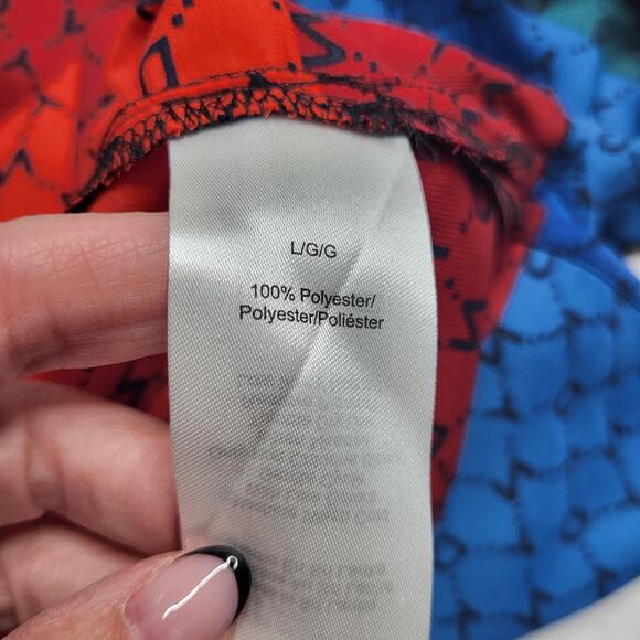 DKNY Rainbow Stripe Logo Tank Mini Dress Spaghetti Strap Red Yellow Pink Large - Picture 9 of 10